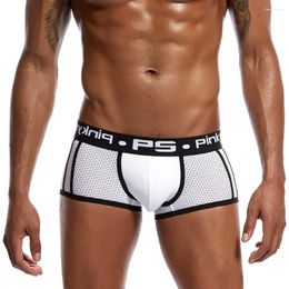 Underpants Men Underwear Letter Printed Male Boxer Shorts Bulge Pouch Breathable Mesh Summer