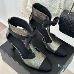 2024 Chunky Heels 4cm Glittered Tulle Wedding Shoe Ladies Outdooor Leisure Shoe