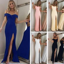 Casual Dresses Sexy Asymmetric Evening Party Dress Women Black Pink White Off-Shoulder Elegant Prom 2024 High Split Maxi Cocktail Gowns