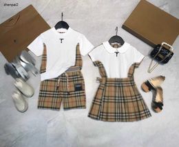 Luxury baby tracksuits Summer Siblings set kids designer clothes Size 100-160 CM T-shirt Chequered printed skirts and shorts 24April