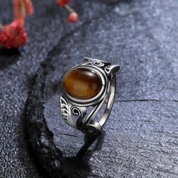 Cluster Rings Natural 8x10MM Tiger's Eye Vintage 925 Sterling Silver Finger Ring For Women Gift Luxury Rhodochrosite Stone Jewellery