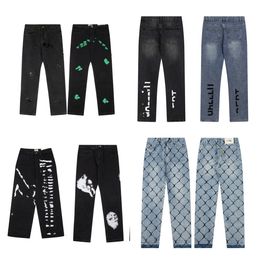 Mens Designer jeans Sports pants Slim Denim Straight Sweatpants Speckled Letter Print pant Women high street Couple Loose Versatile Casual flared purple jeans