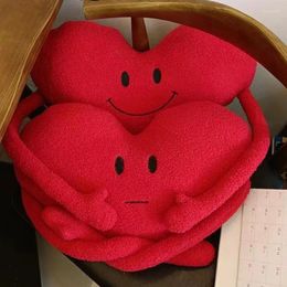 Pillow Red Heart Shaped Smile Adorkable Pattern With Arms Plush Bedroom Sofa Living Room Ins Wedding Backrest Decorative
