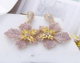 Luxury Flower Drop Earrings Fashion Petal Design Paved Colourful Zircon Earrings for Women XIUMEIYIZU New Jewellery Export Brazil T205092483