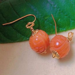 Dangle Earrings Fashion Natural Red Round Hetian Jade Sculpture Gold Crystal Ear Cuff Stud Men Teens Casual Silver Unisex Children