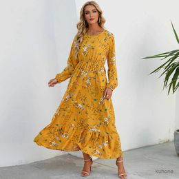 Basic Casual Dresses Women Maxi Dresses Sping Autumn Bohemian Casual Full Sleeve High Waist Beach Woman Chiffon Dresses Floral Vestidoes Long Dress