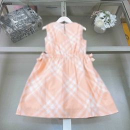 Classics baby skirt orange girls partydress Size 110-160 CM kids designer clothes Bow decoration at the waist Princess dress 24April