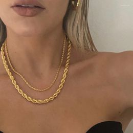 Chains JUST FEEL Chunky Wide Twisted Rope Chain Necklace For Women Gold Silver Colour Metal Choker Fashion Minimalist Jewellery