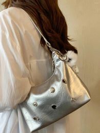 Evening Bags JIAERDI Harajuku Heart Silver Handbags Women Fashion Girls Vintage Y2k Handbag Female Fairy Core Shoulder Hobos Bag