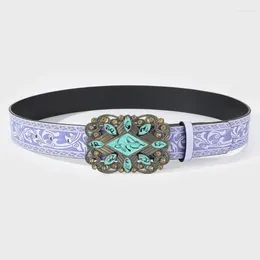 Belts Bohemian Belt For Men Women Turquoise Hollow Buckle Waist Ethnic Embossed Pin Vintage Accessories