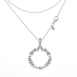Chains Authentic 925 Sterling Silver Shards Of Sparkles Round Necklace Fits For Original Women Gift Lover Wife 45cm