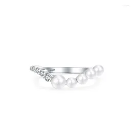 Cluster Rings European And American S925 Women's Sterling Silver Ring Luxurious Set With Diamonds Pearl Jewelry