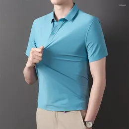Men's Polos Short-sleeved Shirt Polo Summer Ice Silk High Stretch Formal Business Casual Quality Solid Color Wear Fashion Slim
