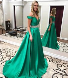 2019 Off The Shoulder Prom Dress Green Satin Backless Long Formal Holidays Wear Graduation Evening Party Gown Custom Made Plus Siz7977693