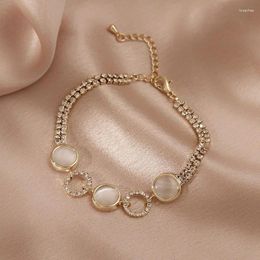 Charm Bracelets Korean Sweet Girl Temperament Simple Imitation Opal Round Rhinestones Bracelet Fashion Women's Accessories Jewellery