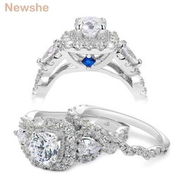 she 2 Pcs Halo 925 Sterling Silver Wedding Rings For Women 1 5 Ct Round Pear Cut AAAA CZ Classic Jewellery Engagement Ring Set 210612497