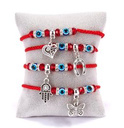 2020 Fashion Red String Blue Turkish Evil Eye Bead Bracelet Thread Hamsa Horseshoe Heart Butterfly Dangle Charms Braid Jewelry8642489