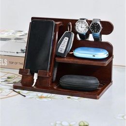 Jewellery Pouches Multifunction Wooden Bedside Wood Phone Docking Station Key Holder Wallet Stand Watch Storage Rack Valentines