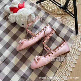 Shoes Girl Ballerinas Flat Shoe Tino High Edition v Family Rivet Silk Ballet Women's 2024 Bow French Single Stud Bottom Princess 1 CFSL