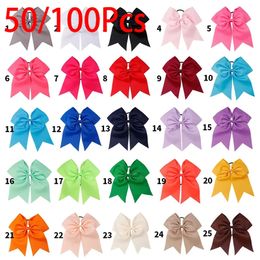 ncmama 50100Pcs 7 Hair Bows with Elastic Band Girls Cheerleader Cheer Bow Soft Grosgrain Hair Bands For Kids Hair Accessories 240417