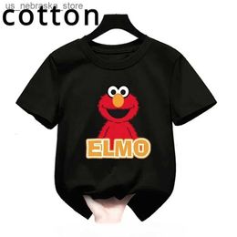 T-shirts Summer Top Pure Cotton Cute Cartoon Childrens T-shirt Short sleeved Top Sesame Street Design Printing Boys and Girls Fun Childrens T-shirt Q240418