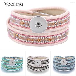 Charm Bracelets Vocheng Snap Charms Button Jewellery 18mm 4 Colours Double Leather Magnet Clasp Bracelet Inlaid Bling Rhinestone NN-465