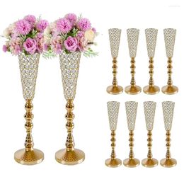 Vases 4Pcs/lot Home Decoration Flower Stand Gold Crystal Wedding Table Centrepiece Tall Metal Vase For Party Events Anniversary