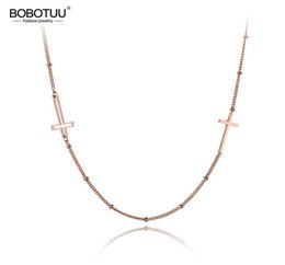 Religious Titanium Stainless Steel Double Cross Choker Necklaces For Women Rose Gold Chain Link Pendant Necklace BN19173 Chokers3628364