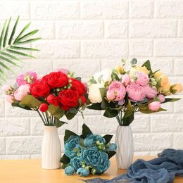 Decorative Flowers 30cm 9 Head DIY Decor Vintage Wedding Party Decoration Silk Peony Rose Bouquet Artificial