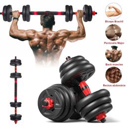 Dumbbells 22lbs/33lbs Adjustable Dumbbell Set Weight Lifting Barbell Plates Extension Bar Workout Training Gym Fitness Equipments Dumbbells