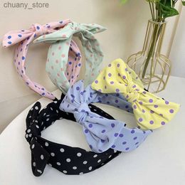 Headbands Korean Version Of Polka Dot Bow Fabric Hairband Womens Fashion Classic Sweet And Cute Square Rabbit Ears Wide Brimmed Headband Y240417