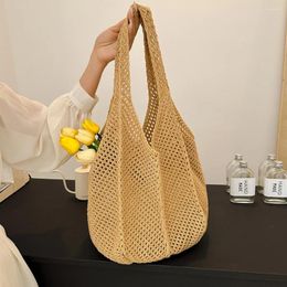 Shoulder Bags Cotton Thread Crochet Women Bag Large Capacity Woven Shopper Hollow Out Knitted Underarm Solid Casual Beach