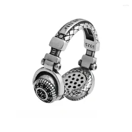 Wedding Rings Headphones Dseign S925 Thai Silver Ring Hip Hop Walkman Open Adjustable