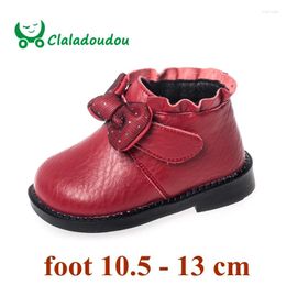 Boots Claladoudou 11.5-13.5cm Brand Pu Leather Rubber For Girls Baby Early Winter Cute Butterfly Lace-up Ankle