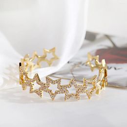 Charm Bracelets Luxury Crystal Hollow Star Cubic Zirconia Bracelet Women Gold Plated Shiny Rhinestone Bangle Jewellery Valentine's Day