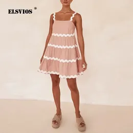 Casual Dresses Spring Summer Female Sweet And Fresh Lace Splicing Dress Solid Colour Sexy Sleeveless Off-shoulder Loose Short Skirts