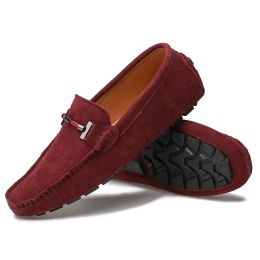 Boots Wine Red Loafers High Quality Men Casual Flat Light Fashion Trend Moccasins Slip on Driving Shoes Genuine Leather Big Size 3849