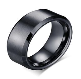 Black Tungsten Ring Wedding Band for Men 8mm Matte Finish Bevelled Polished Edge Comfort Fit Inside9422390