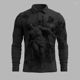 Men's Polos Oversized Mens Casual Pullover Tops Vintage 3D Pattern Printing Polo Shirt Men Clothes Spring Long Sleeve Buttoned Lapel