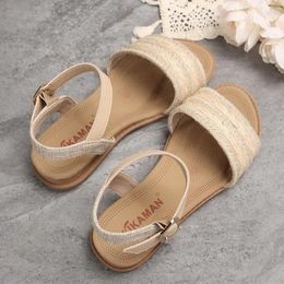 Casual Shoes Sandals Women Flat Block Heel Bottom Soft Sole Versatile And Not Tired Foot One Line With Water Diamond Superfine Fibre Roma