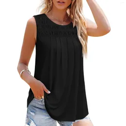 Camisoles & Tanks Womens Tank Tops Summer Pleated Crew Neck Sleeveless For Women Ruched Loose Camisole Stretchy