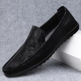 Casual Shoes Loafers Men's Breathable Driving Black Genuine Leather Slip On Formal Male Moccasins