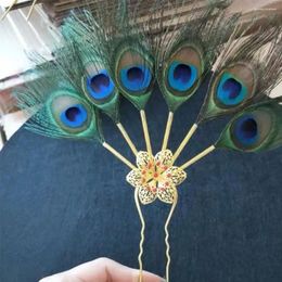 Hair Clips Temperament Alloy Headwear Po Props Hairstyle Design Tool Accessories Ethnic Dance Stick Peacock Feather Hairpin