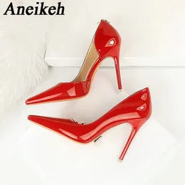 Dress Shoes Aneikeh2024 Fashion Patent Leather Pointed Thin Heel Single ShoesWomen's Spring/Autumn Shallow Solid Side Air High Heels Wedding