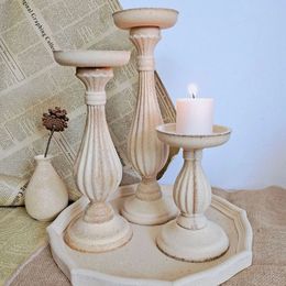 Vintage Wooden Candle Holder Modern Solid Wood Carving Candlesticks Tray Wedding Party Home Table Centerpiece Decoration Crafts 240415