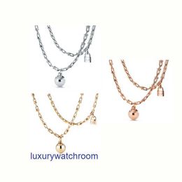 Luxury Tiffenny Designer Brand Pendant Necklaces Feng T Home 925 Silver Ball Lock Head with Gold Plated Collar Chain Pedicle and U-shaped Double Layer Necklace