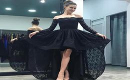 2017 Black Lace HiLo Long Sleeve Prom Dress Off shoulder Neck Zipper Back Cheap ALine Prom Dresses Formal Evening Gown9300138