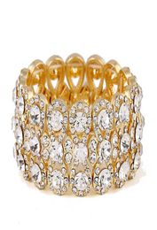 Wedding Jewelry Luxury Full Crystal Rhinestones Gold Color Bracelets for Women Bride Stretch Rope Wide Bracelets Bangles9323304