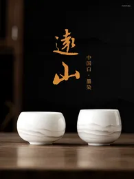 Cups Saucers 2 Pcs/Lot Chinese Teacup Ink Painting White Jade Porcelain Master Cup Home Personal Special Drinking Chawan