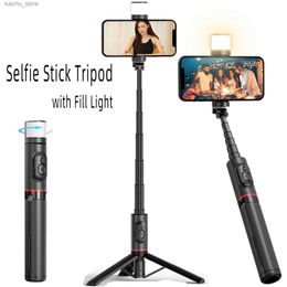 Selfie Monopods Wireless Selfie Stick Tripod with Remote Fill Light Mini Phone Tripod Foldable Portable Phone Stand Holder for Smartphone New Y240418WGON